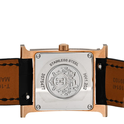 Hermes Stainless Steel Alligator Diamond Mother of Pearl 21mm Heure H Hour Quartz Watch Noir 4 of 5