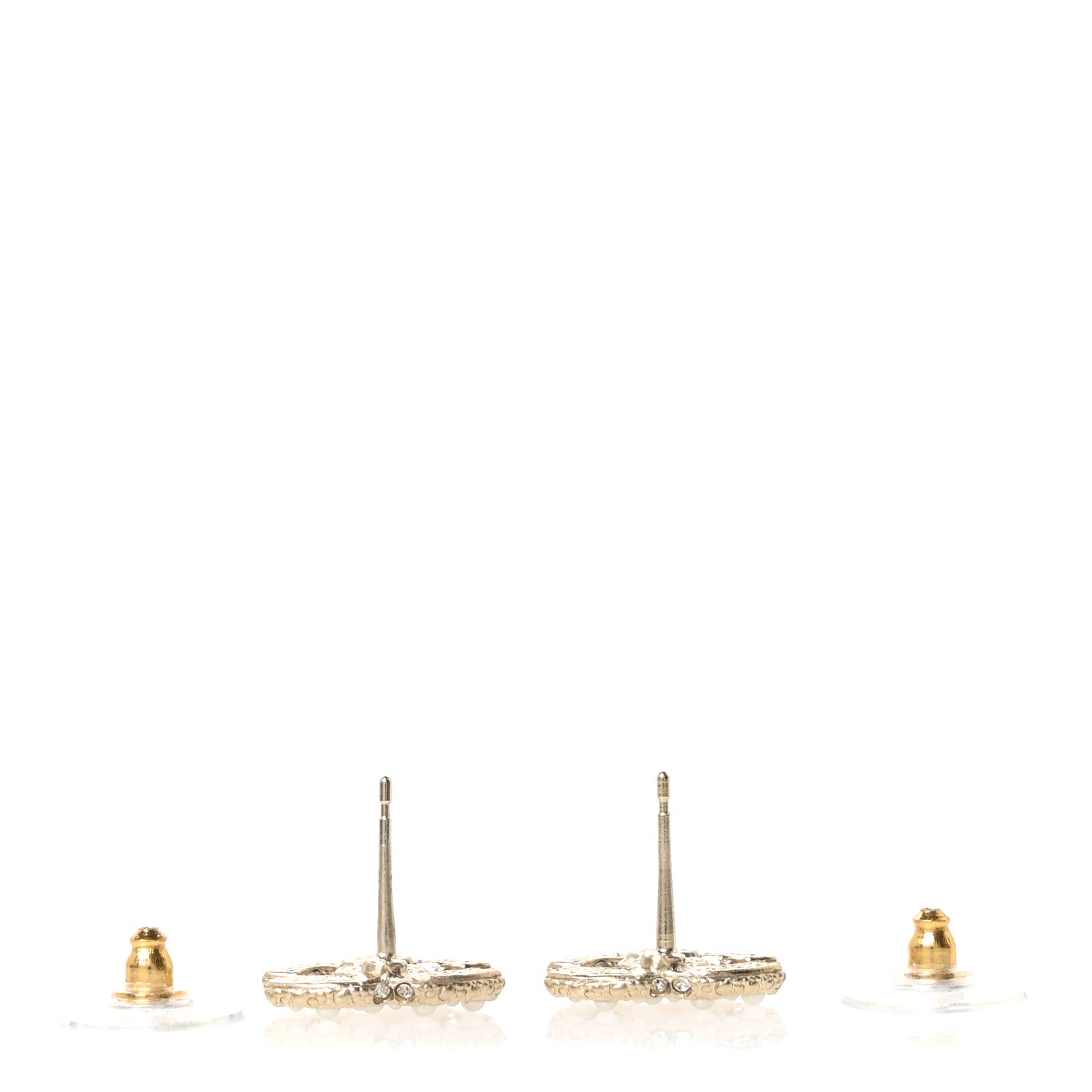 Chanel Metal Graduated Pearl Crystal CC Earrings Light Gold 3 of 5