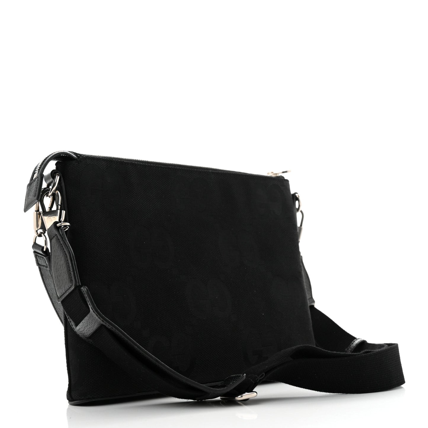 Monogram Jumbo GG Textured Dollar Calfskin Wristlet Messenger Bag Black