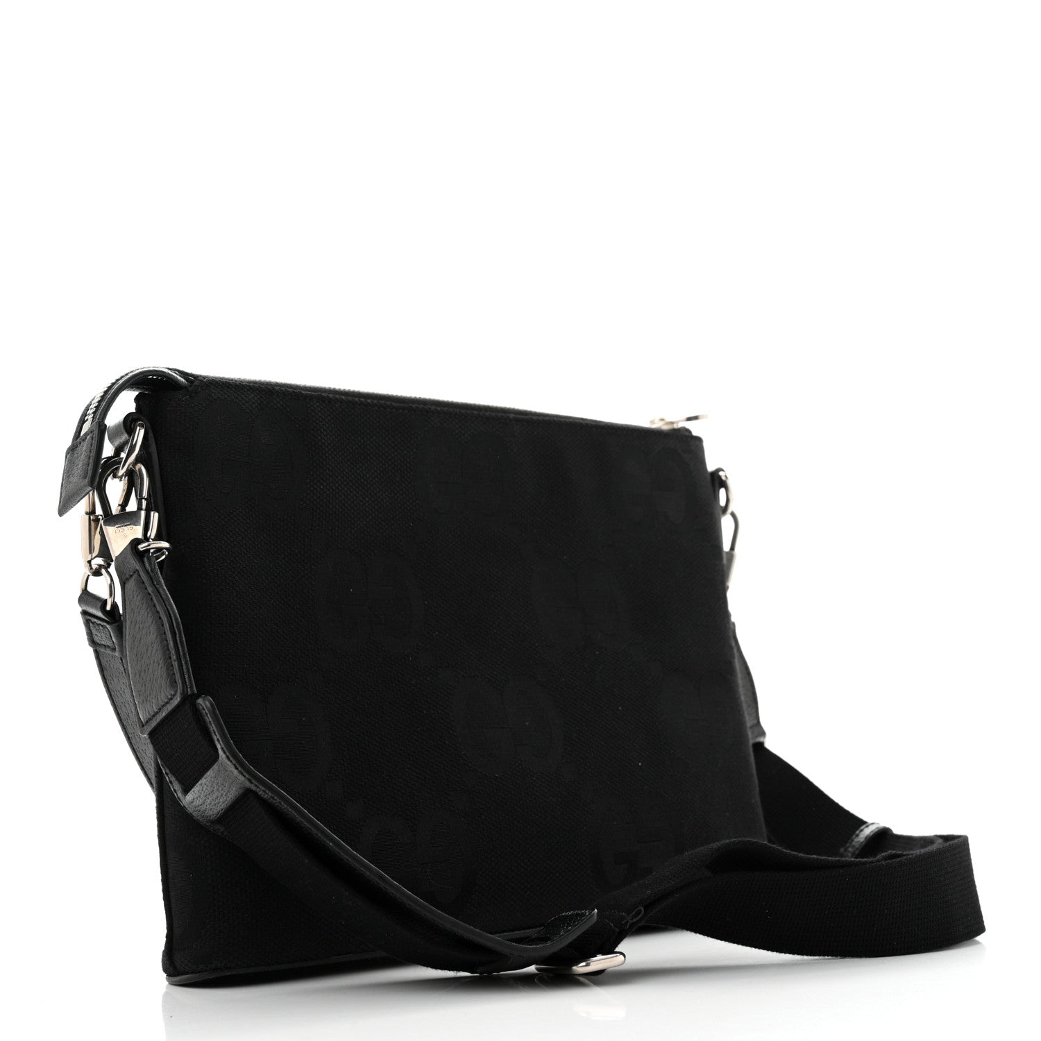Gucci Monogram Jumbo GG Textured Dollar Calfskin Wristlet Messenger Bag Black 2 of 13