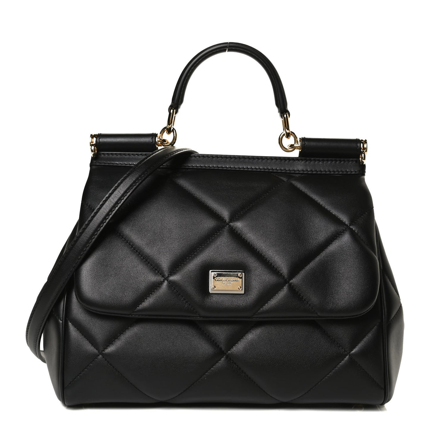 Calfskin Quilted Medium Miss Sicily Satchel Black