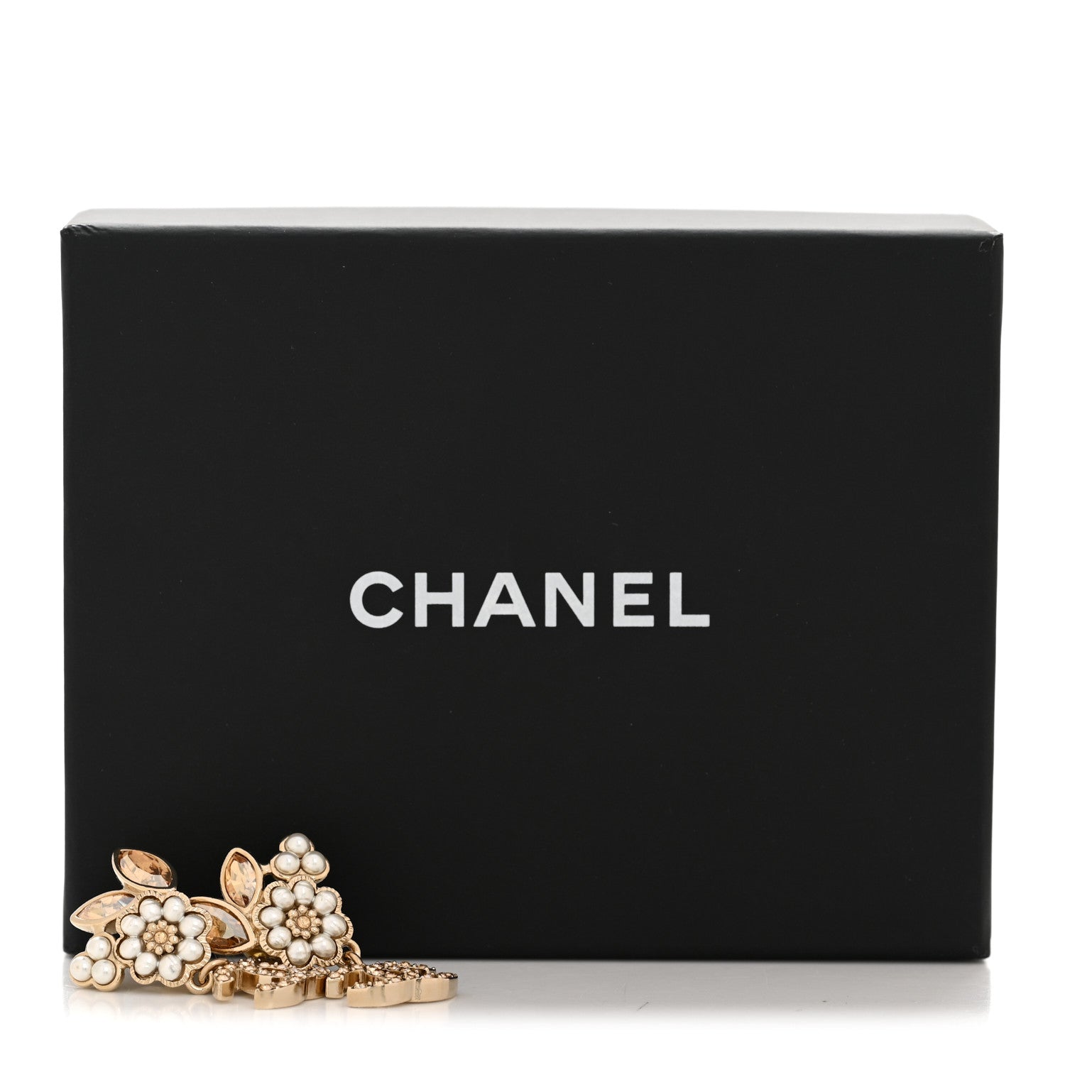 Chanel Pearl Crystal Drop CC Earrings Gold White 5 of 5