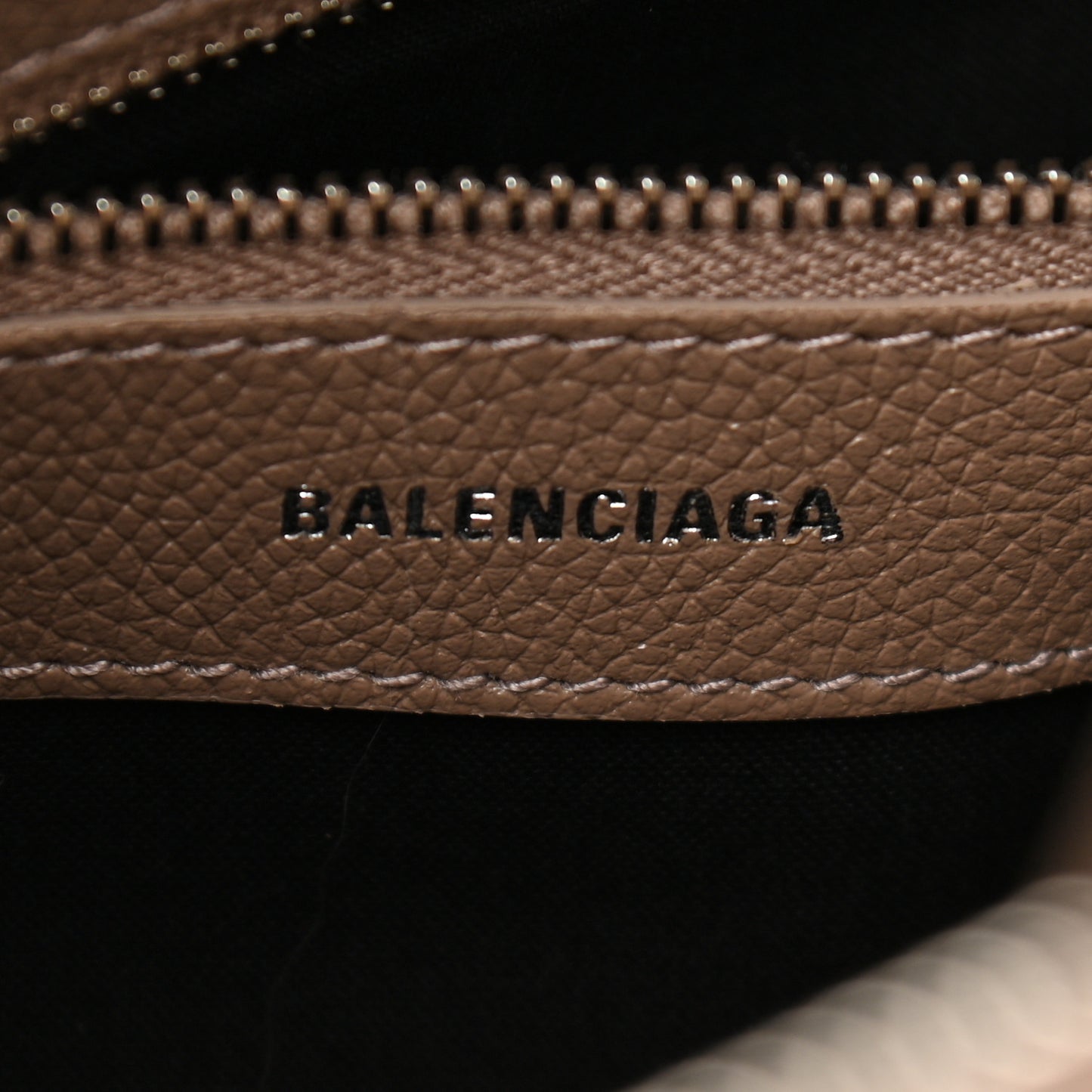 Grained Calfskin Logo S Ville Top Handle Bag Mink Grey White