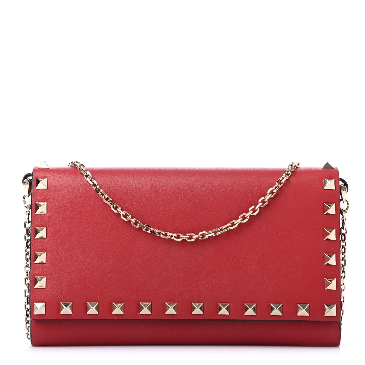 Vitello Small Rockstud Flap Wallet on Chain Red