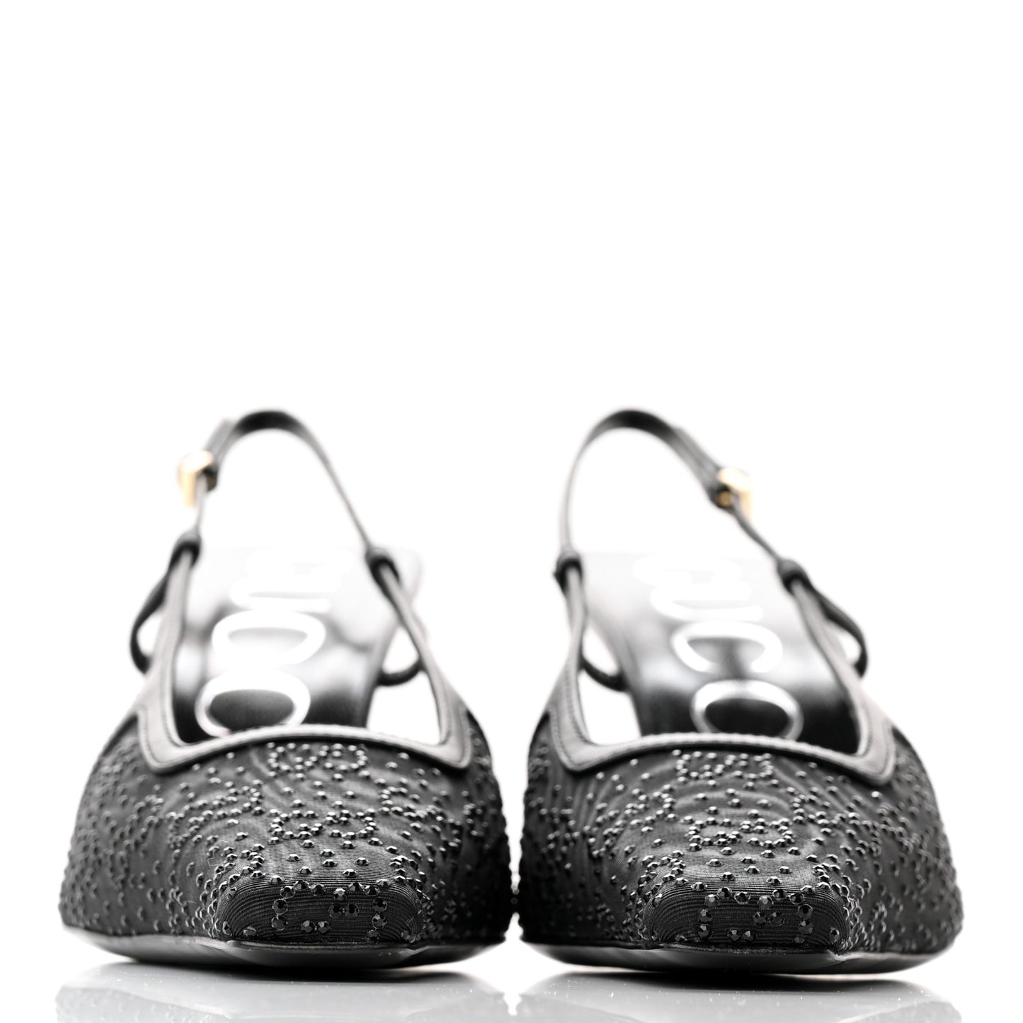 Moire Fabric Malaga Kid Crystal GG Monogram Square G 75mm Slingback Pumps 36 Black