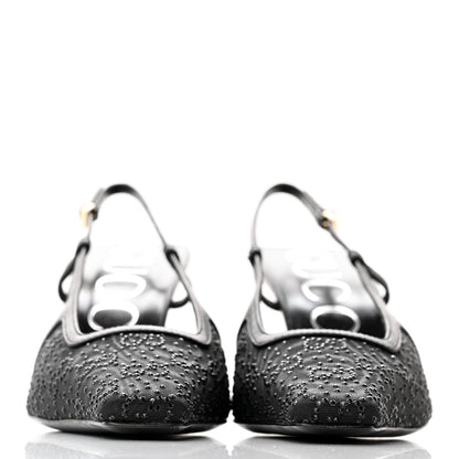 Gucci Moire Fabric Malaga Kid Crystal GG Monogram Square G 75mm Slingback Pumps 36 Black 2 of 10