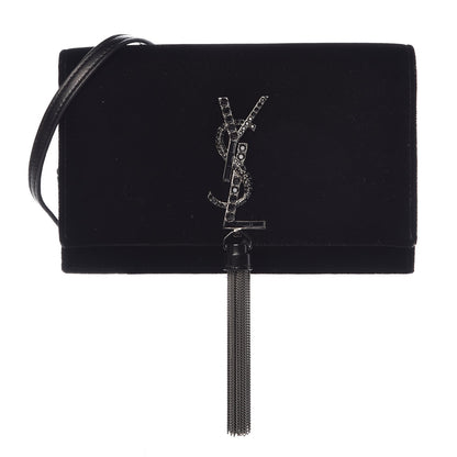 Saint Laurent Velvet Crystal Monogram Kate Tassel Chain Wallet Black 1 of 13
