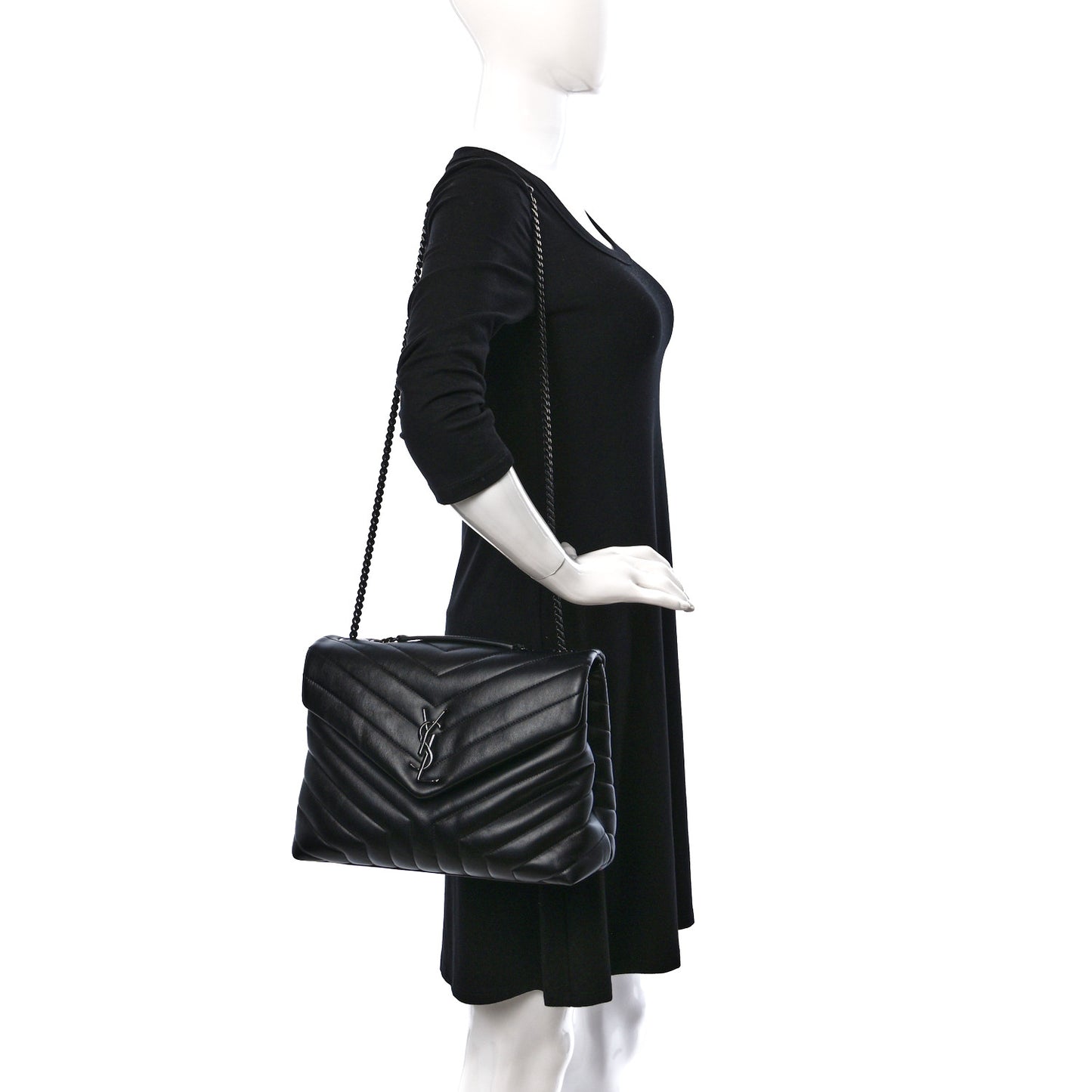 Calfskin Y Quilted Monogram Monochrome Medium Loulou Chain Satchel Black