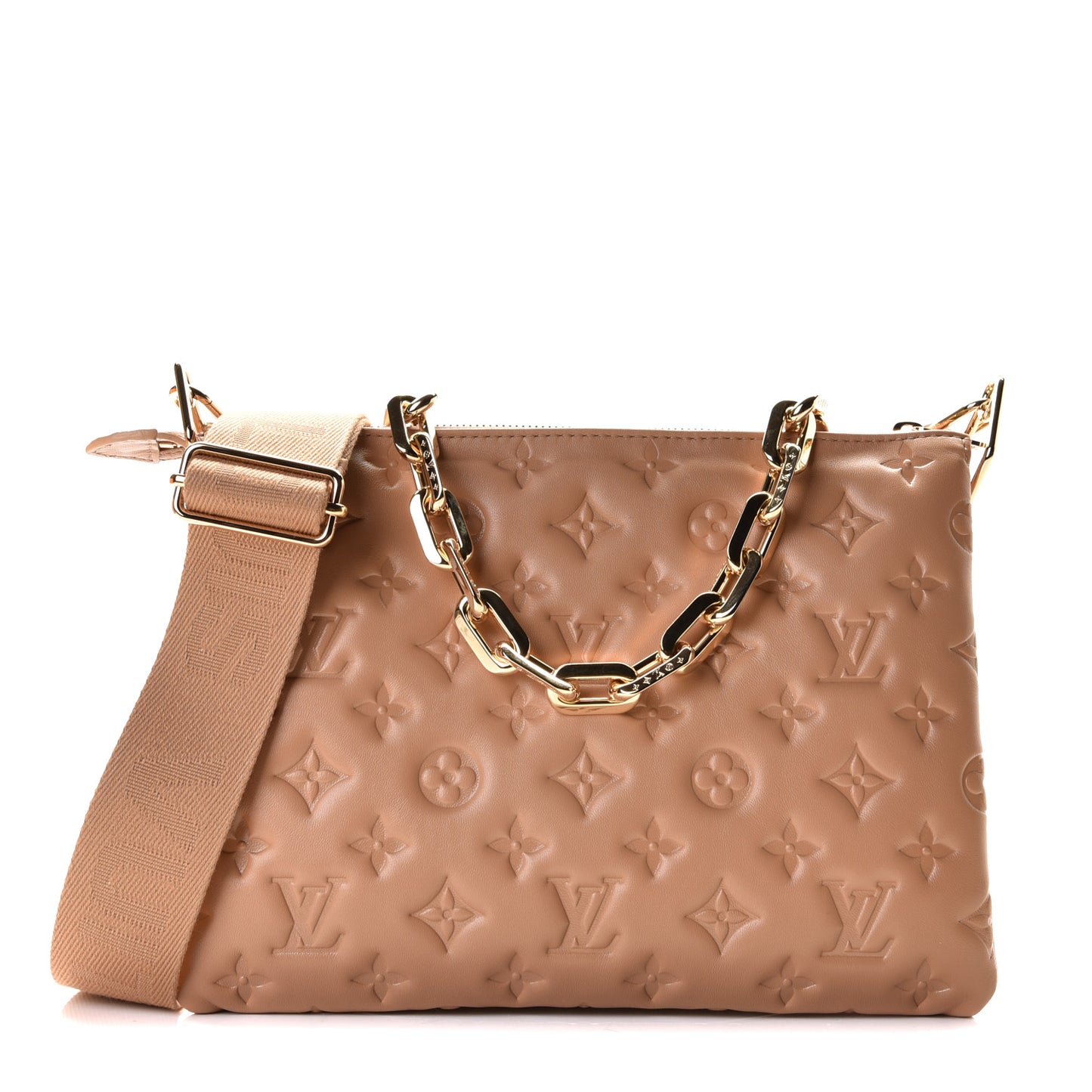 Lambskin Embossed Monogram Coussin PM Camel