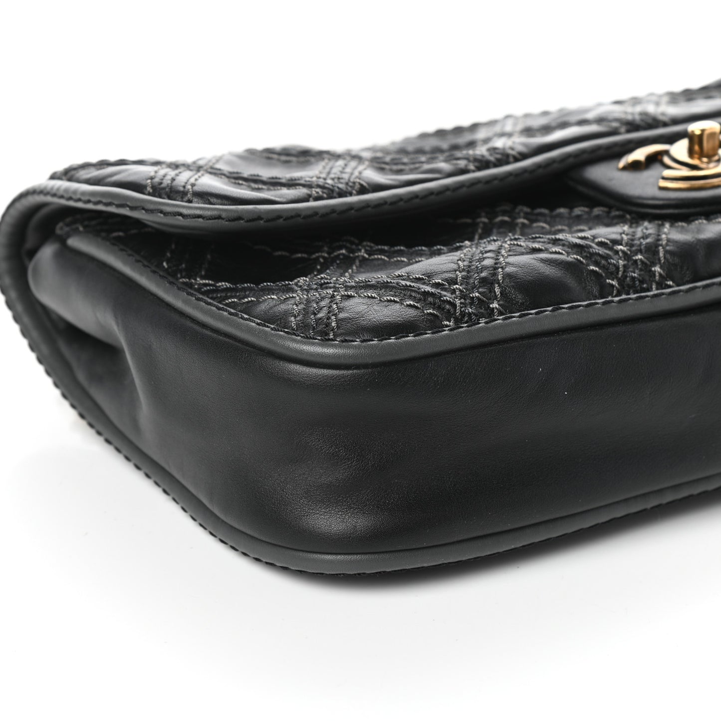 Calfskin Stitch Triptych Flap Black
