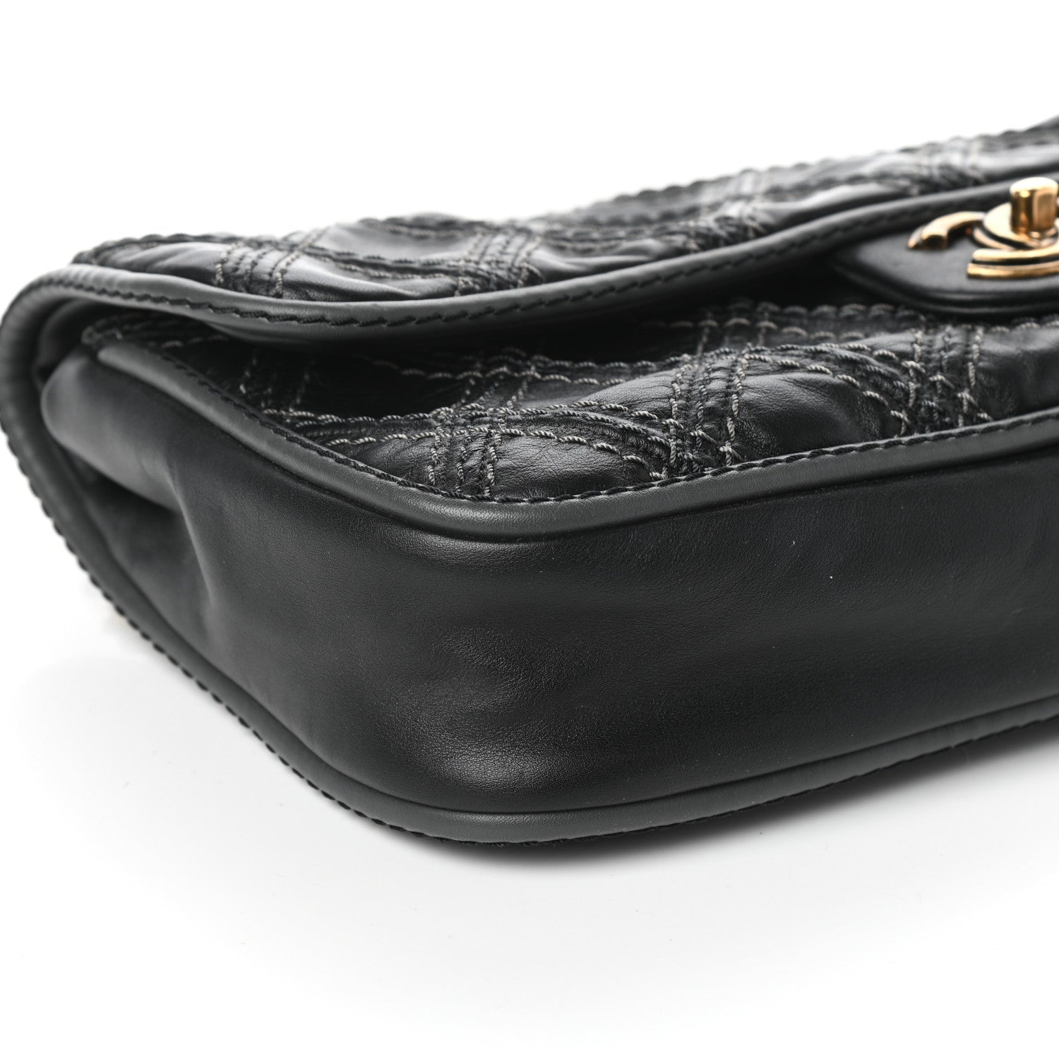 Chanel Calfskin Stitch Triptych Flap Black 9 of 10