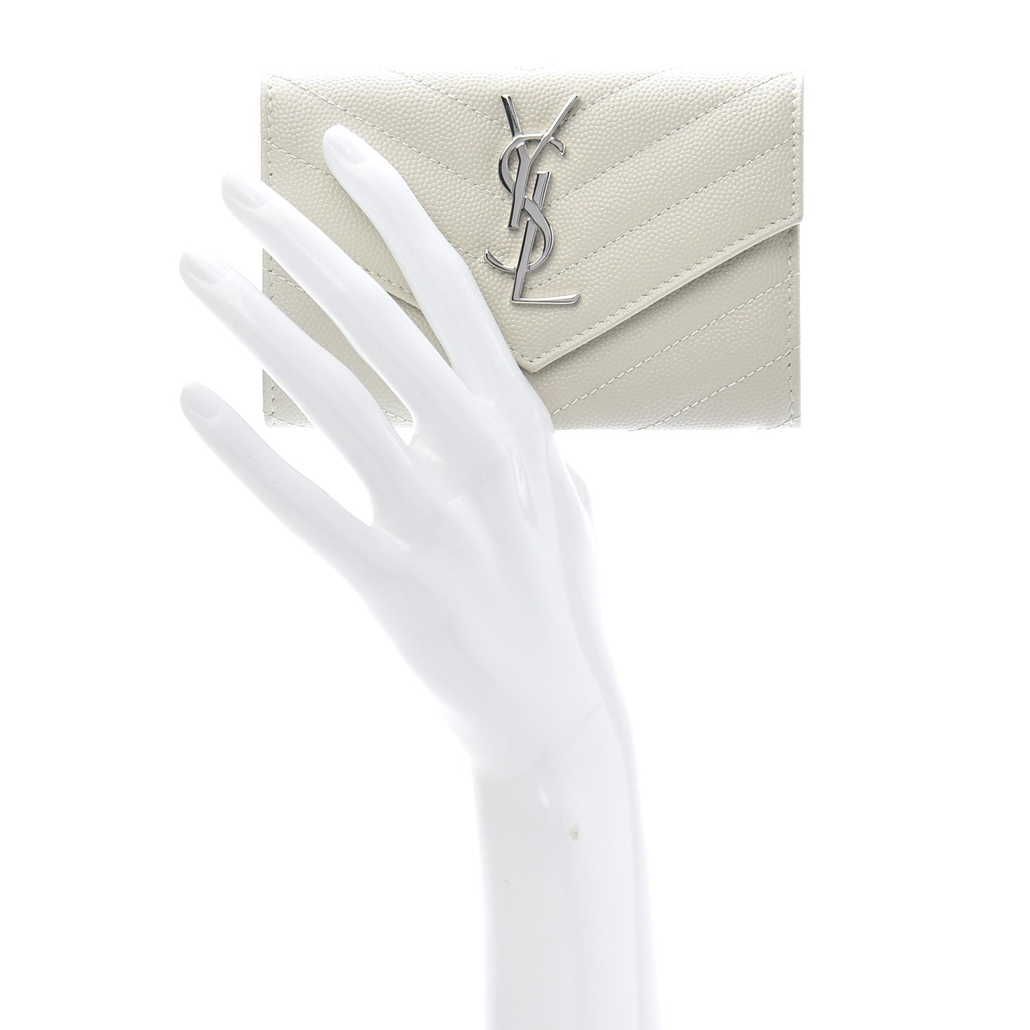 Saint Laurent Grain De Poudre Matelasse Chevron Small Monogram Envelope Wallet Crema Soft 2 of 11