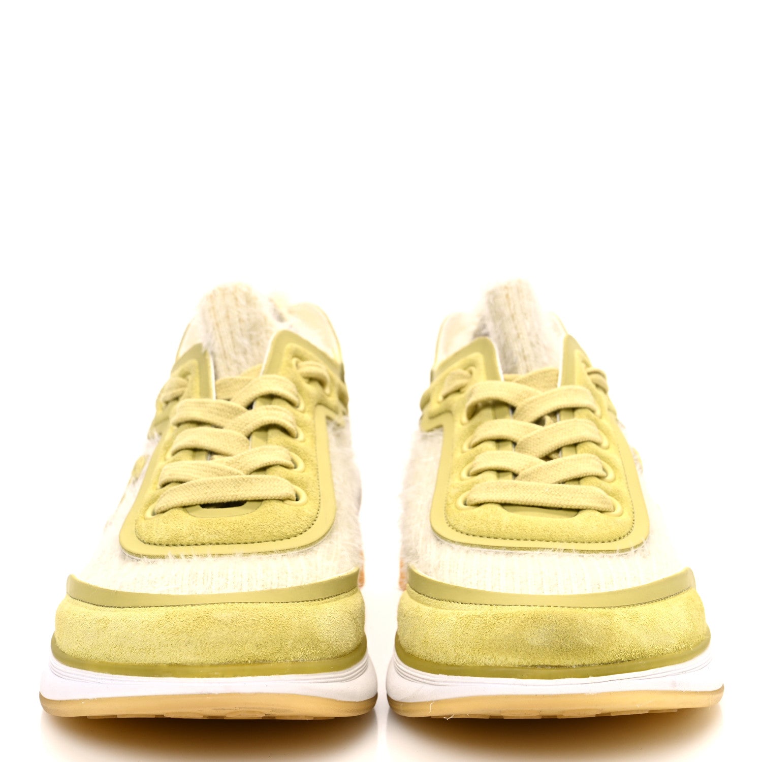 Chanel Suede Calfskin Stretch Fabric CC Sneakers 35 Yellow 3 of 8