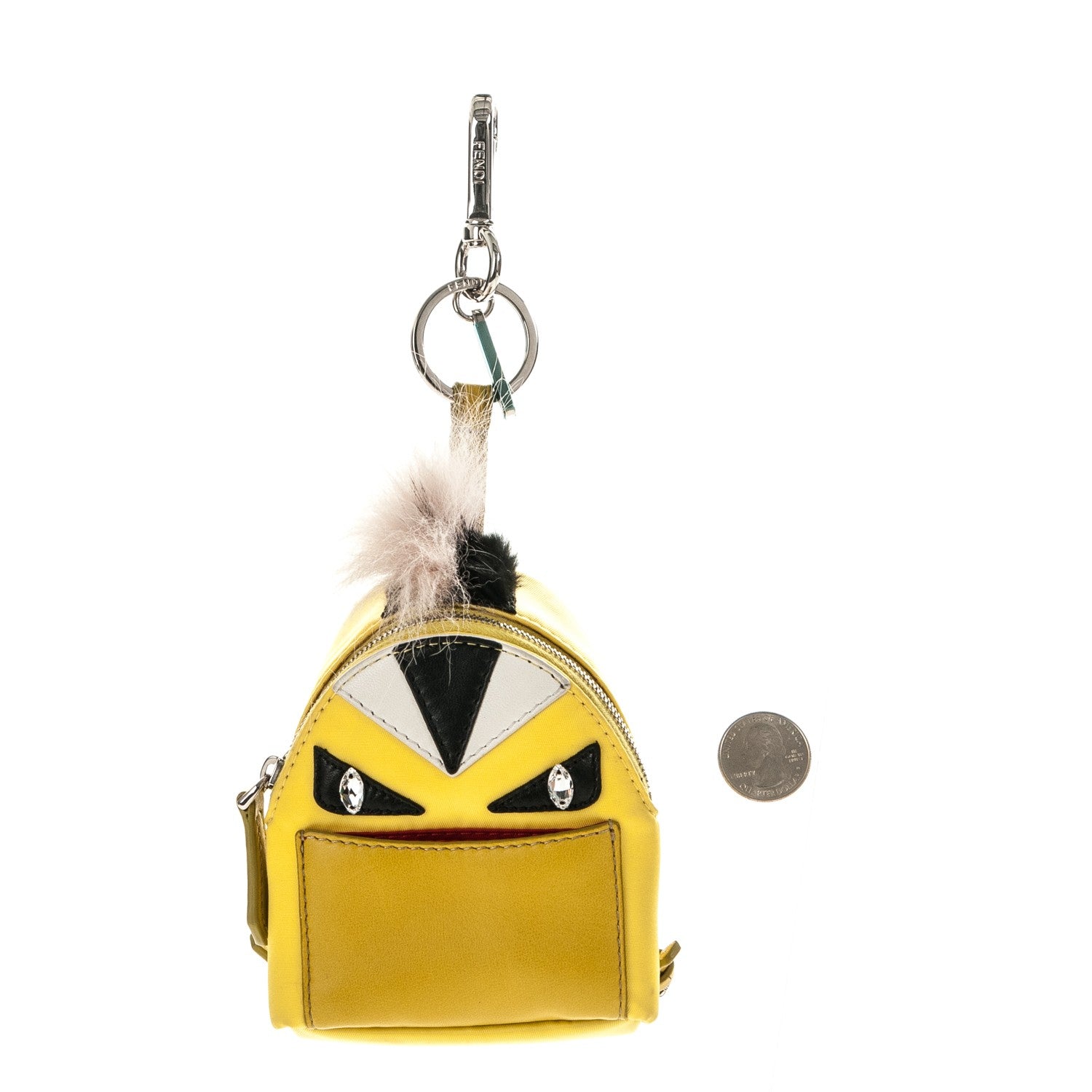 Fendi Nylon Shiny Nappa Nutria Fox Fur Monster Eyes Mini Backpack Charm Cedro Lime Multicolor 2 of 6