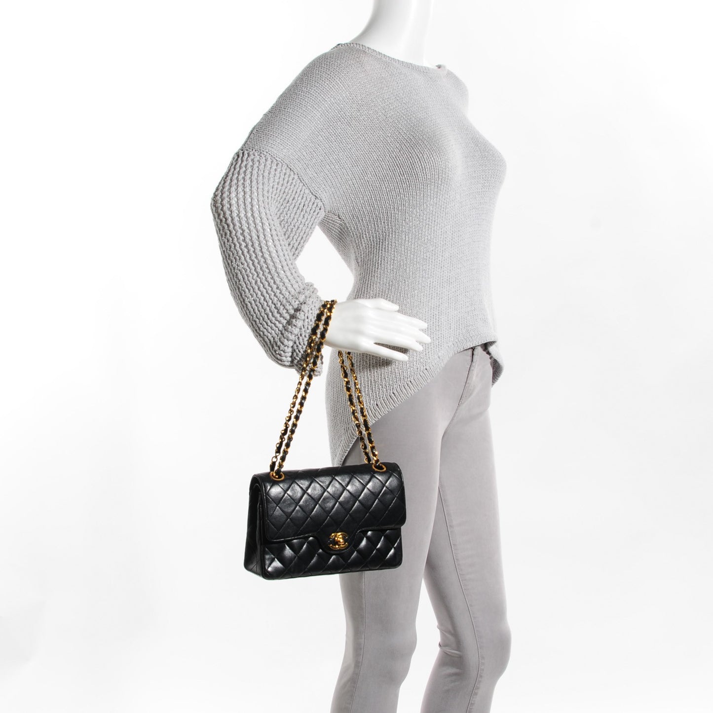 Lambskin Quilted Small Double Flap Black