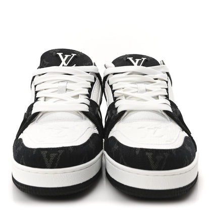 Louis Vuitton Calfskin Embossed Monogram Denim Mens LV Trainer Sneakers 9.5 Black 3 of 9