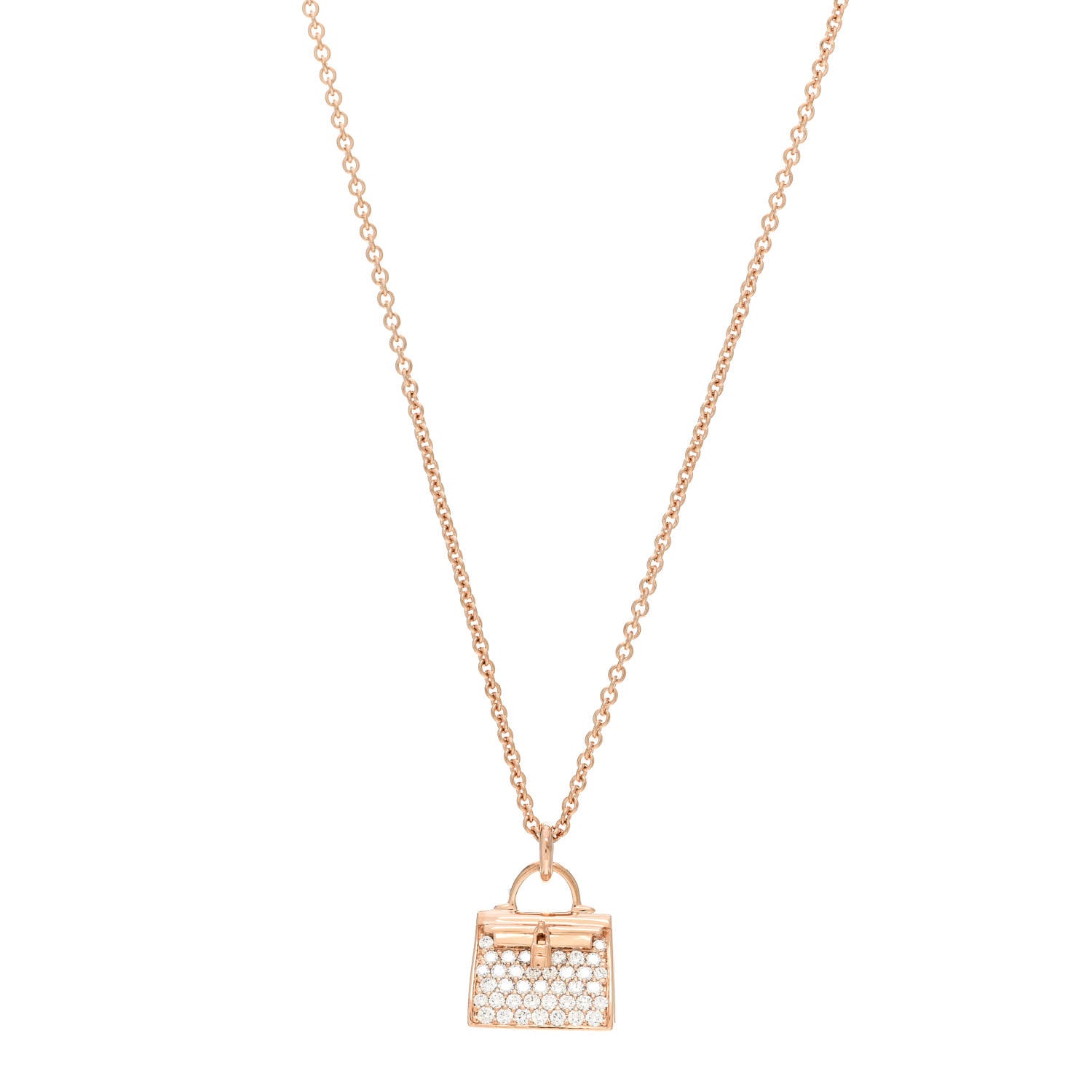 Hermes 18K Rose Gold Diamond Kelly Amulettes Pendant Necklace 1 of 4