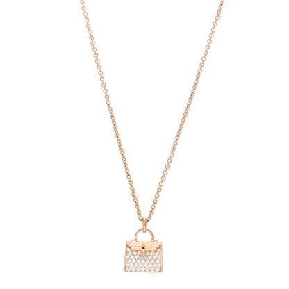 Hermes 18K Rose Gold Diamond Kelly Amulettes Pendant Necklace 1 of 4