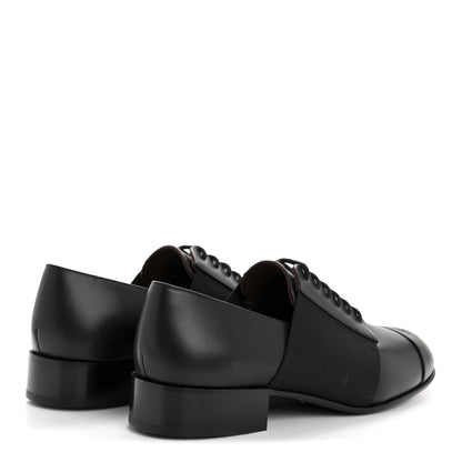 Chanel Calfskin Elastic Lace Up Cap Toe CC Loafers 37.5 Black 5 of 9