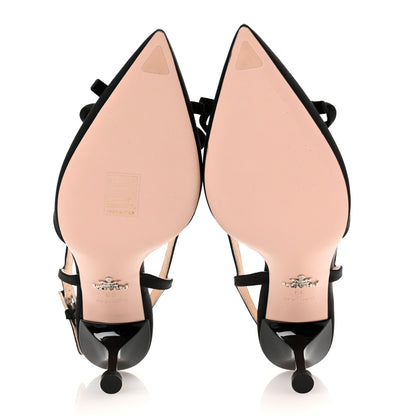 Prada Satin Bow Pointed Toe Slingback Pumps 39 Black 6 of 9