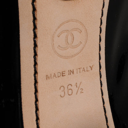 Chanel Patent Elastic Cap Toe Ballet Heels 36.5 Black 7 of 7