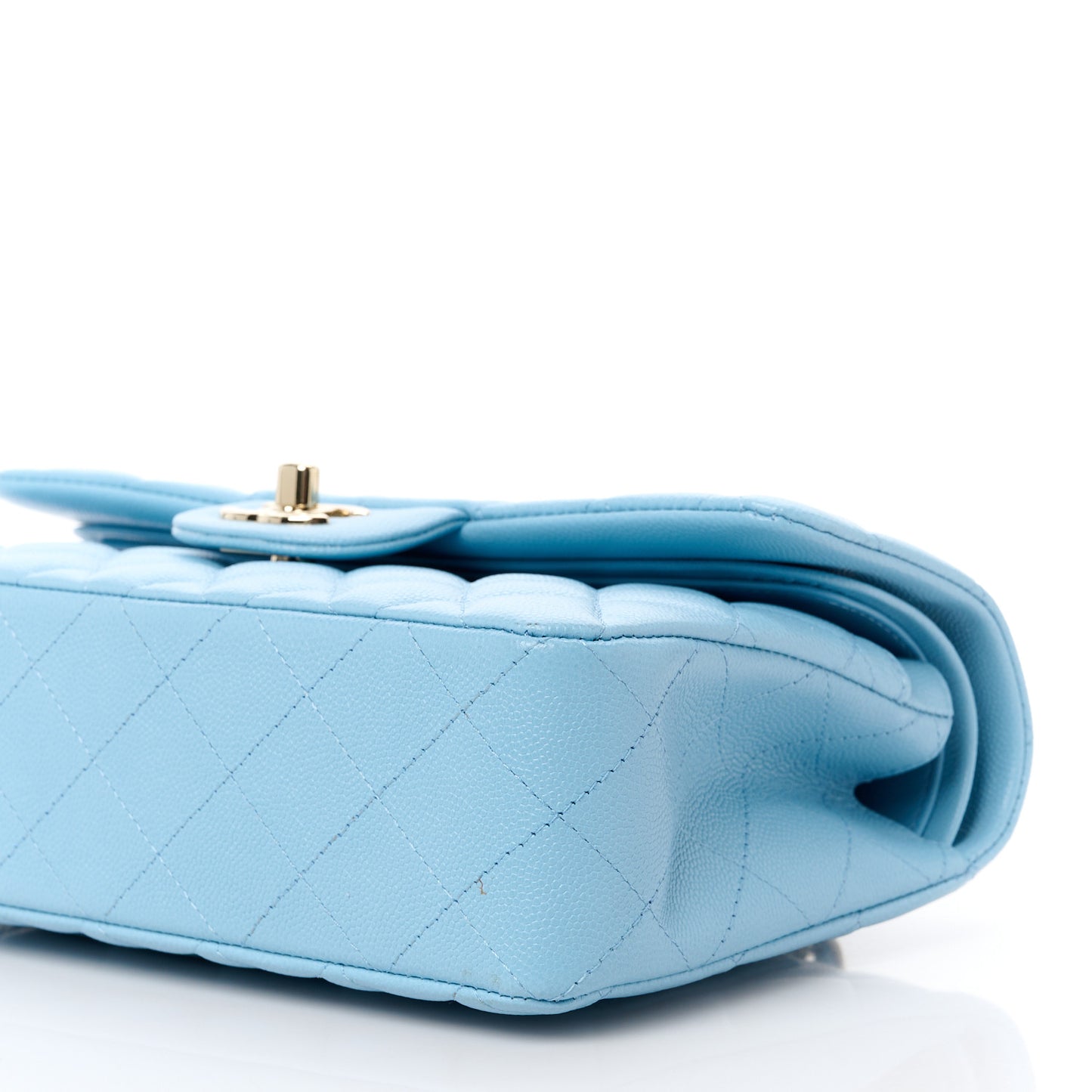 Caviar Quilted Small Double Flap Light Blue