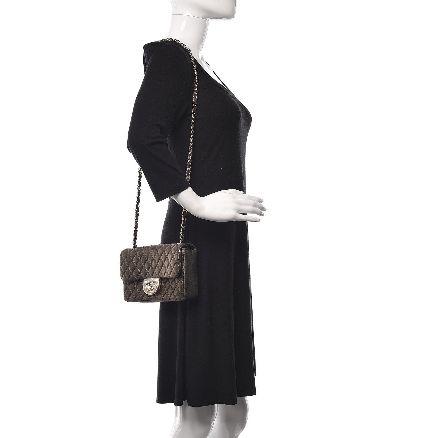 Chanel Iridescent Calfskin Quilted Crystal Mini Rectangular Flap Black Gold 2 of 11