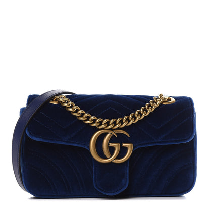 Gucci Velvet Matelasse Mini GG Marmont Shoulder Bag Cobalt Blue 1 of 10