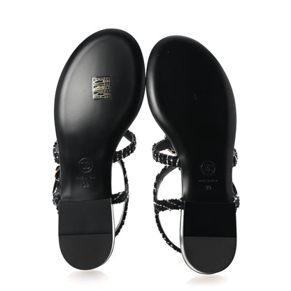 Chanel Cotton Tweed CC Charm Thong Sandals 39 Black White 6 of 10