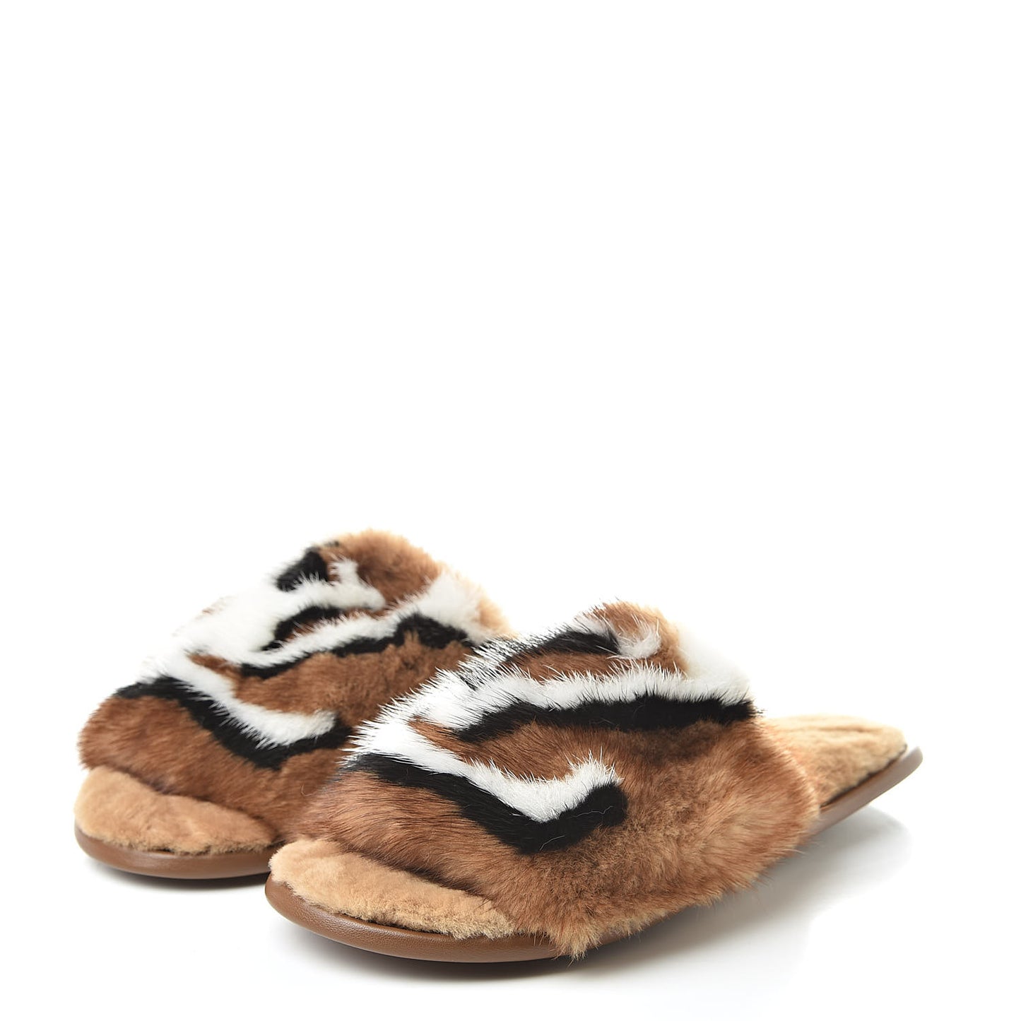 Mink Fur Homey Flat Mules 37-38 Natural Beige