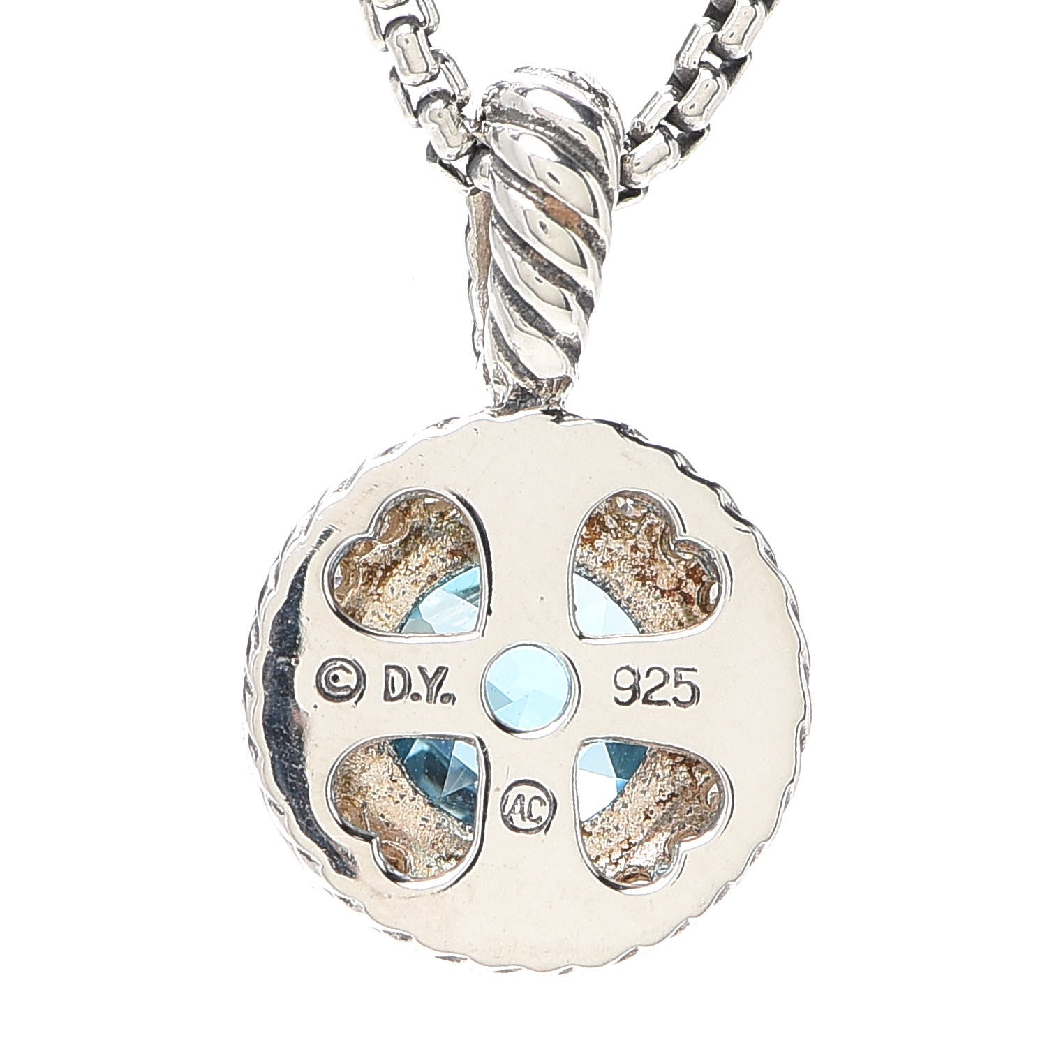 David Yurman Sterling Silver Diamond Blue Topaz 8mm Petite Cerise Pendant Necklace 5 of 5