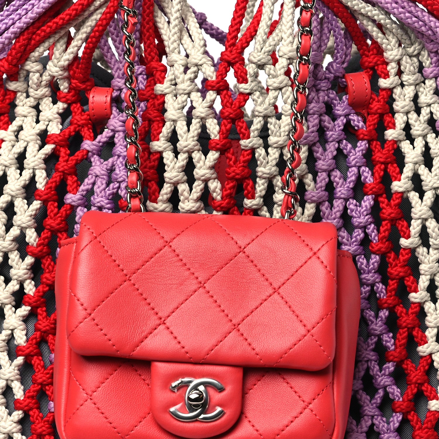 Chanel Lambskin Mixed Fibers Large Shopping Bag Red Purple White 9 of 11