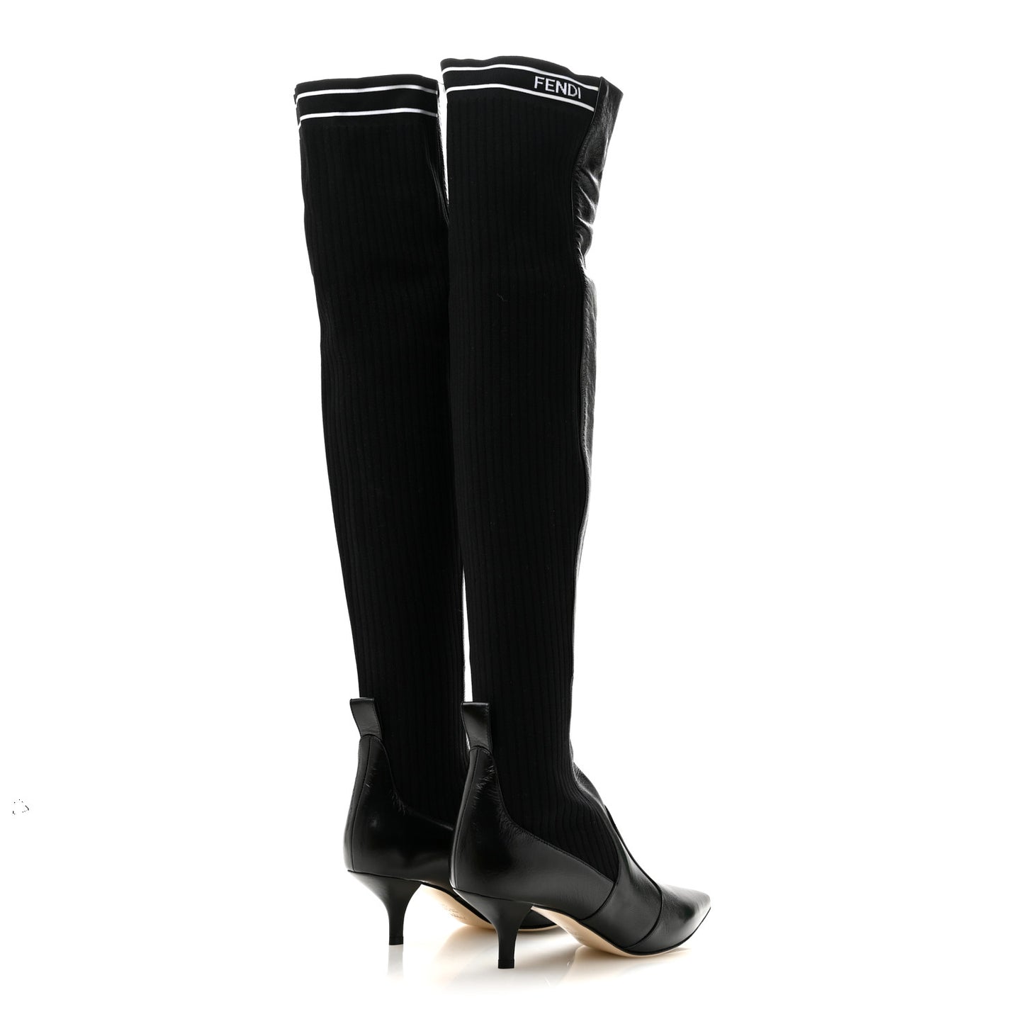 Vitello Lucido Stretch Fabric Logo Rockoko Thigh High Sock Boots 38 Black White