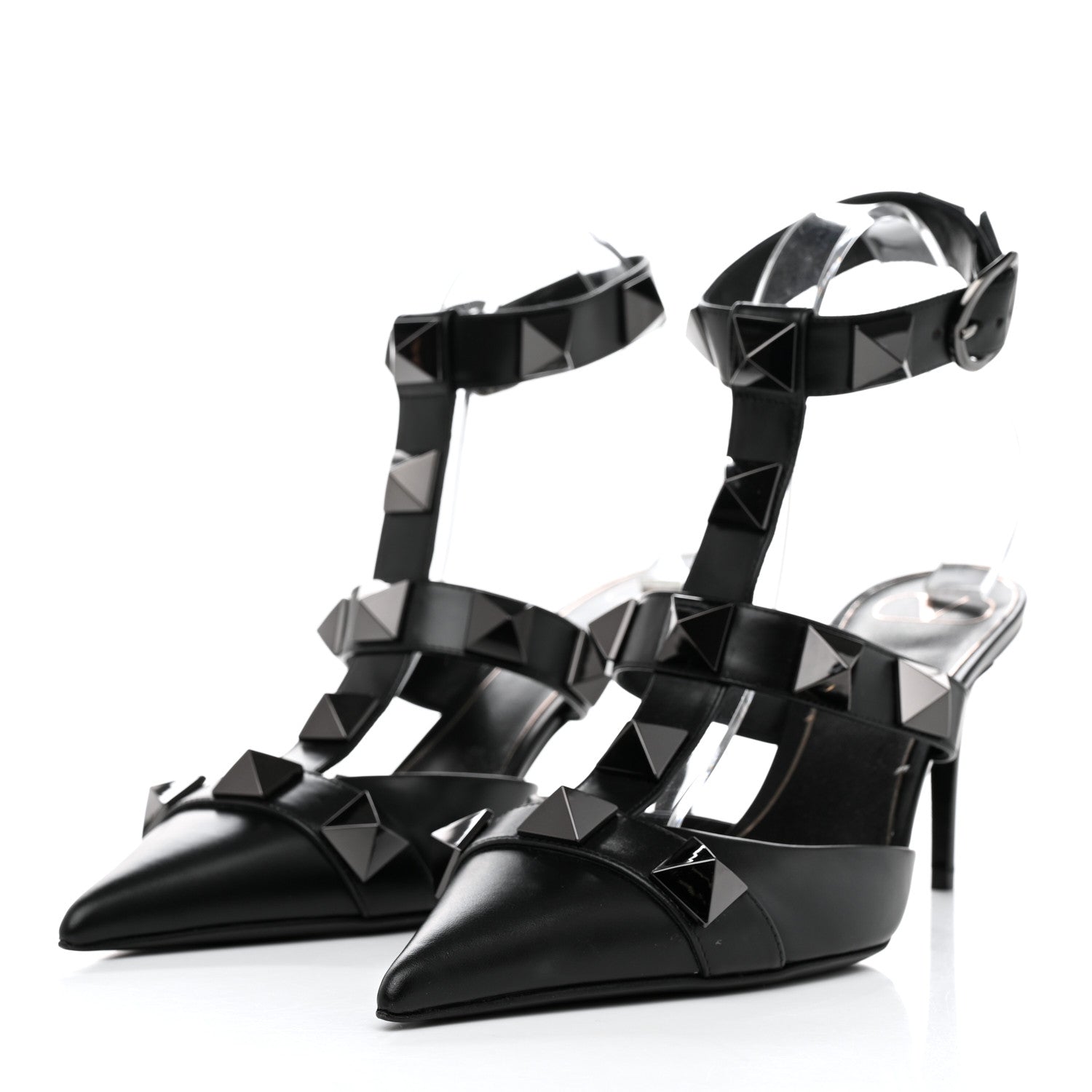 Valentino Garavani Calfskin Monochrome Roman Stud Ankle Strap 80mm Pumps 41 Black 3 of 8