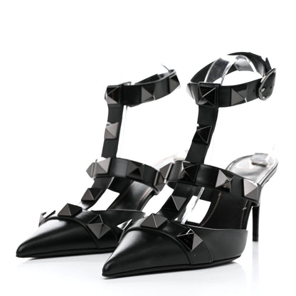 Valentino Garavani Calfskin Monochrome Roman Stud Ankle Strap 80mm Pumps 41 Black 3 of 8