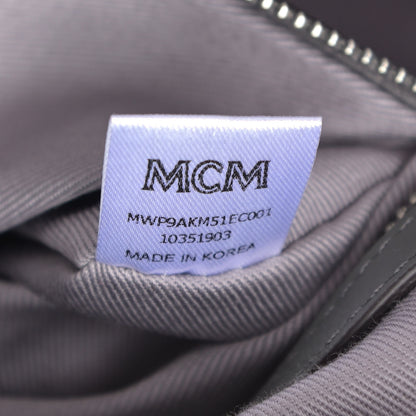 MCM Calfskin Ottomar Monogram Medium Klara Top Zip Tote Charcoal 7 of 9