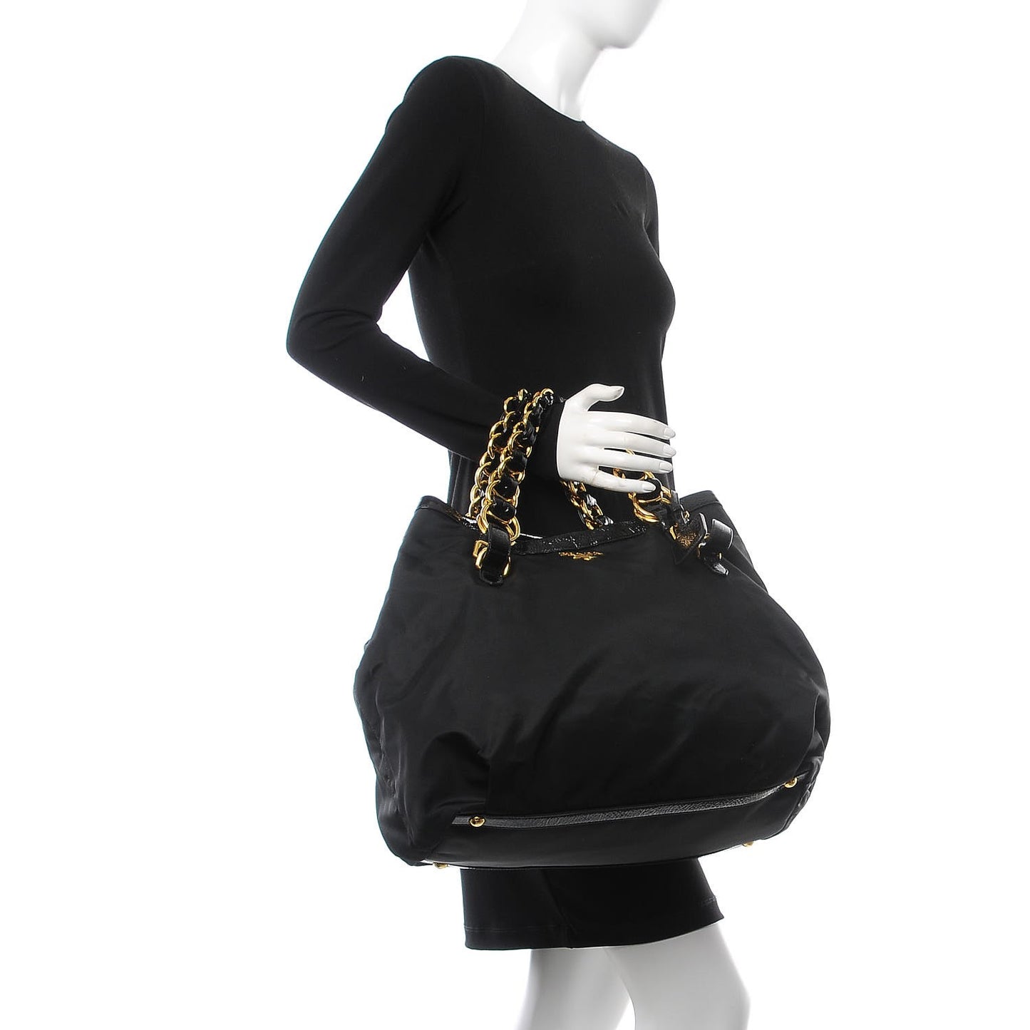 Tessuto Nylon Chain Shoulder Bag Black