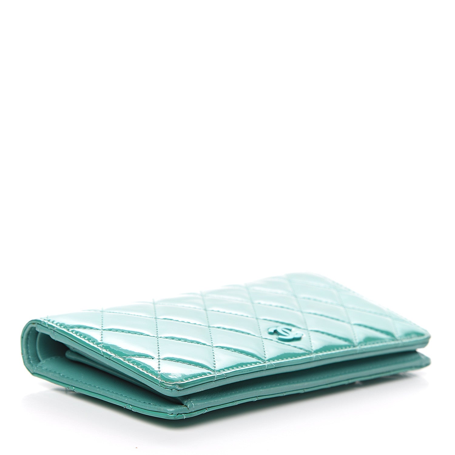 Chanel Patent Quilted Yen Wallet Turquoise 3 of 14