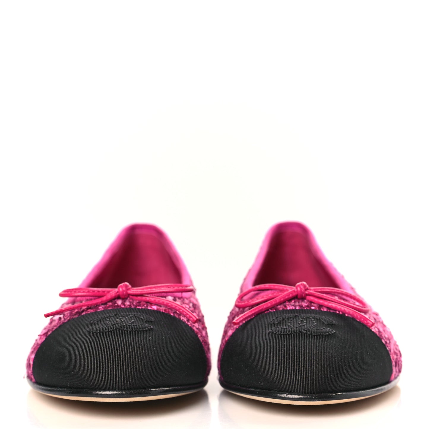 Tweed Grosgrain Cap Toe Ballerina Flats 40 Fuchsia Black