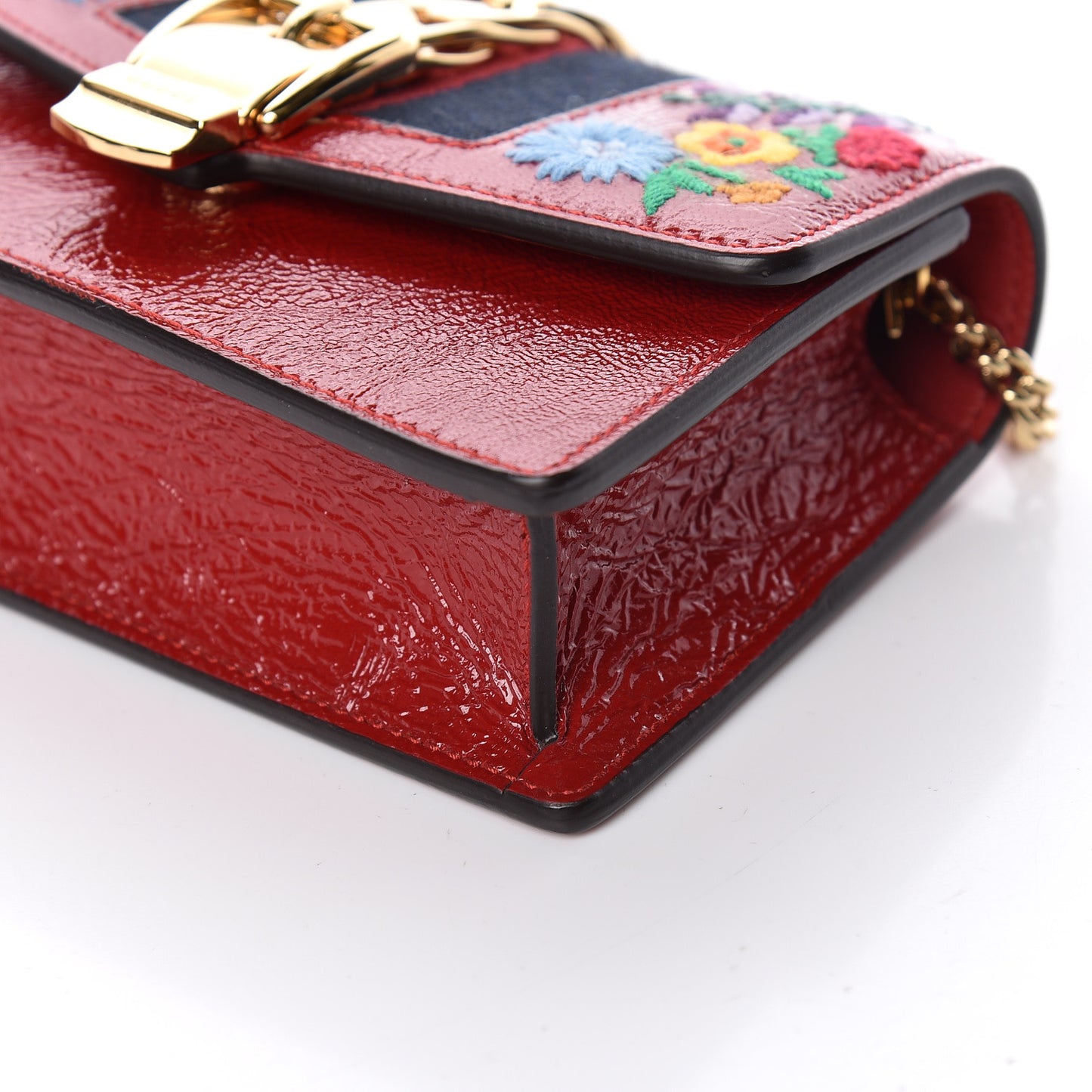 Patent Embroidered Super Mini Sylvie Chain Shoulder Bag Red