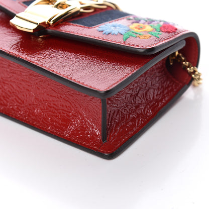 Gucci Patent Embroidered Super Mini Sylvie Chain Shoulder Bag Red 9 of 11