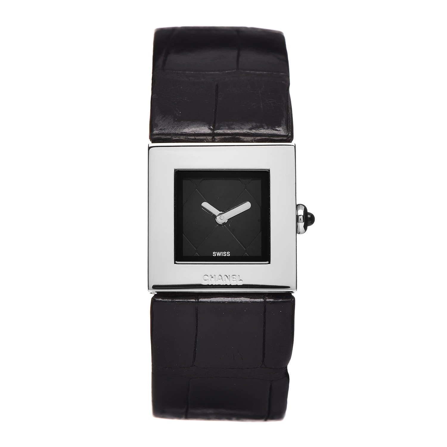 Chanel Stainless Steel Alligator 19mm Matelasse Quartz Watch Black 1 of 8