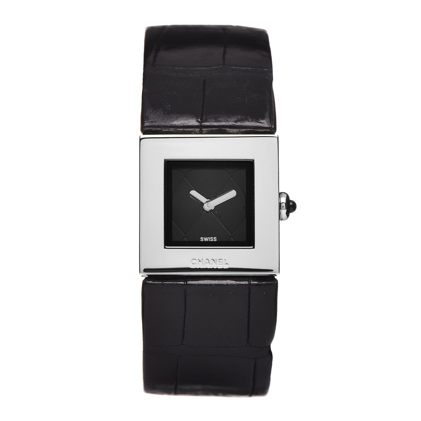 Stainless Steel Alligator 19mm Matelasse Quartz Watch Black