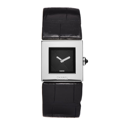 Chanel Stainless Steel Alligator 19mm Matelasse Quartz Watch Black 1 of 8