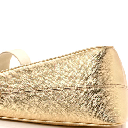 Prada Metallic Saffiano Triangle Shoulder Bag Platino 10 of 13