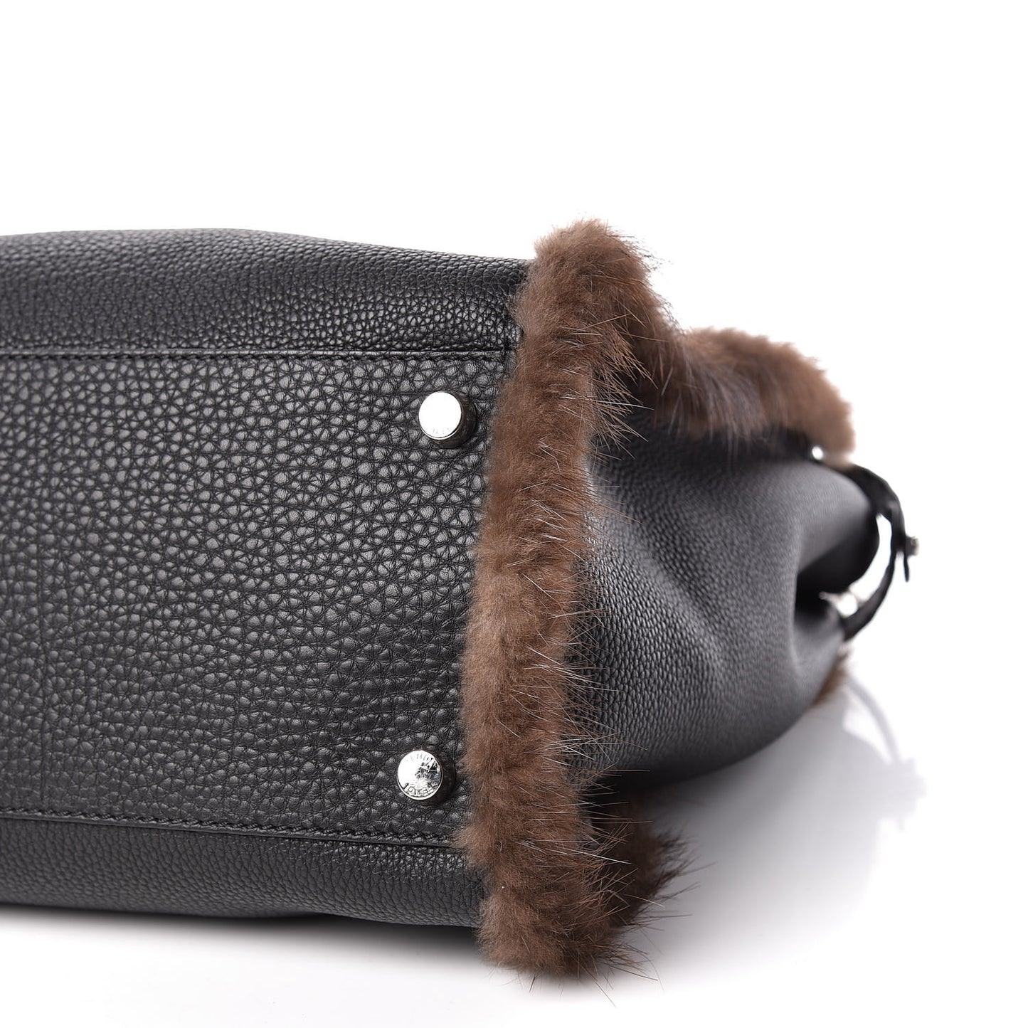 Calfskin Romano Mink Fur Selleria Large Peekaboo Essential Iconic Satchel Black