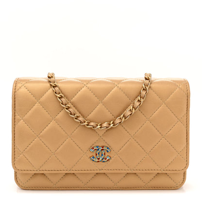 Chanel Metallic Lambskin Quilted Enamel Wallet On Chain WOC Gold 1 of 11