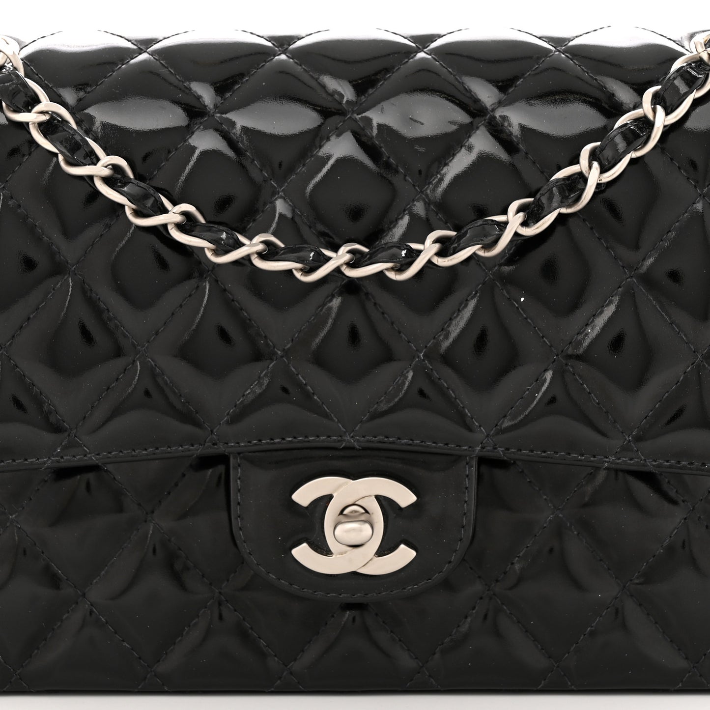 Patent Quilted Medium Double Flap Black