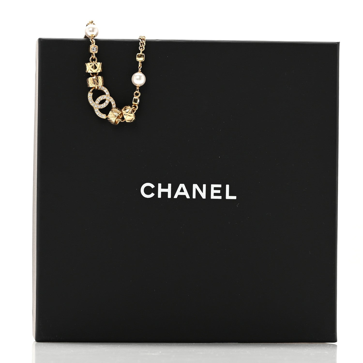 Chanel Pearl Crystal CC Quilted Choker Necklace Gold 5 of 5
