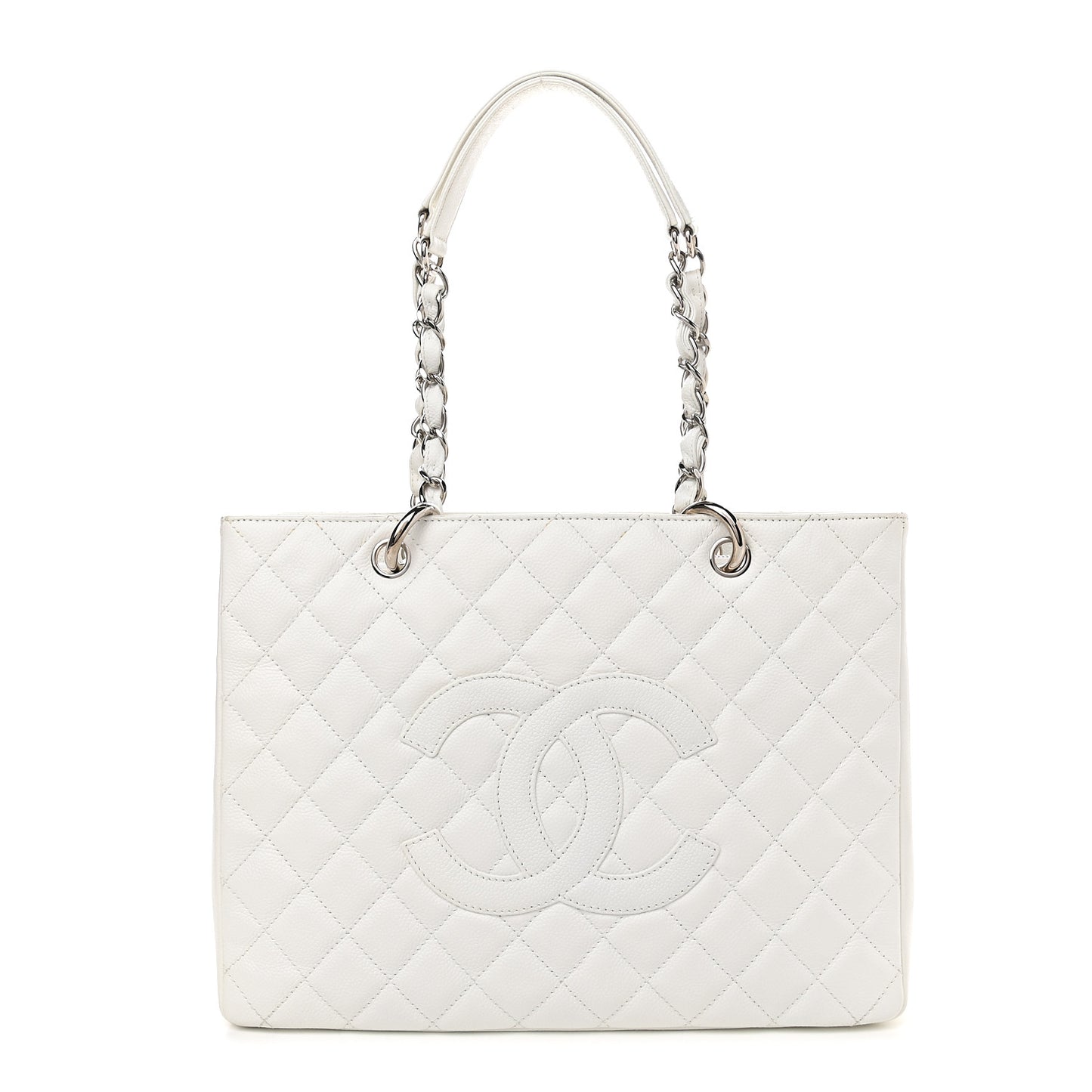 Caviar Quilted Grand Shopping Tote GST White